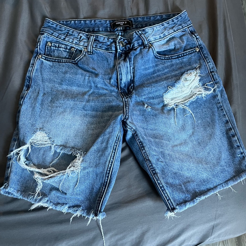 Ripped Blue Jean Shorts
